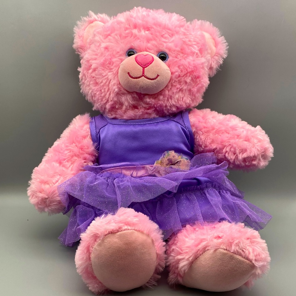 Sweet March 2017 Build A Bear Pink Cuddle Bear w/Purple Tutu look outfit 12/2016
